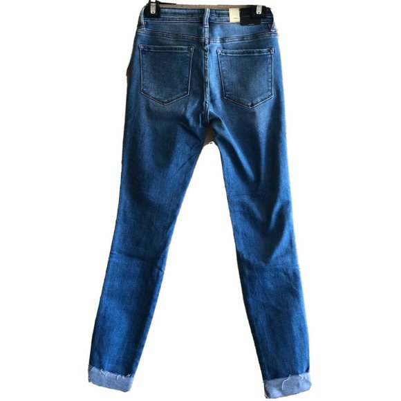 Flying Monkey Women's Blue Denim Distressed Mid-Rise Cuffed Ankle Skinny Jeans - Picture 7 of 12